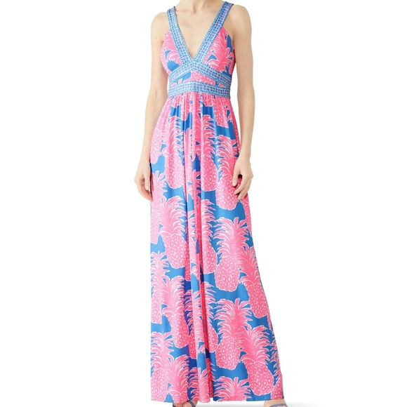 Lilly Pulitzer Taryn Dress,  Maxi, Pink Pineapple Pattern, Size 8 - Picture 1 of 7